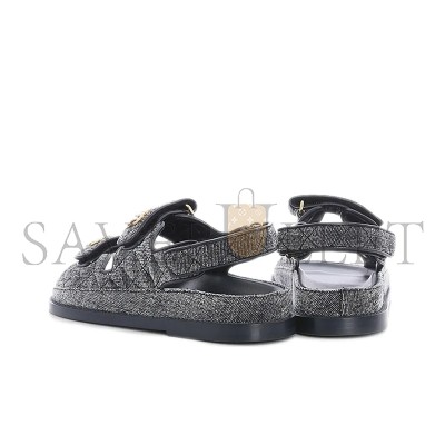 CHANEL VELVET DAILY CASUAL SANDALS FOR WOMEN BLACK & GRAY G35927 X56243 0L121